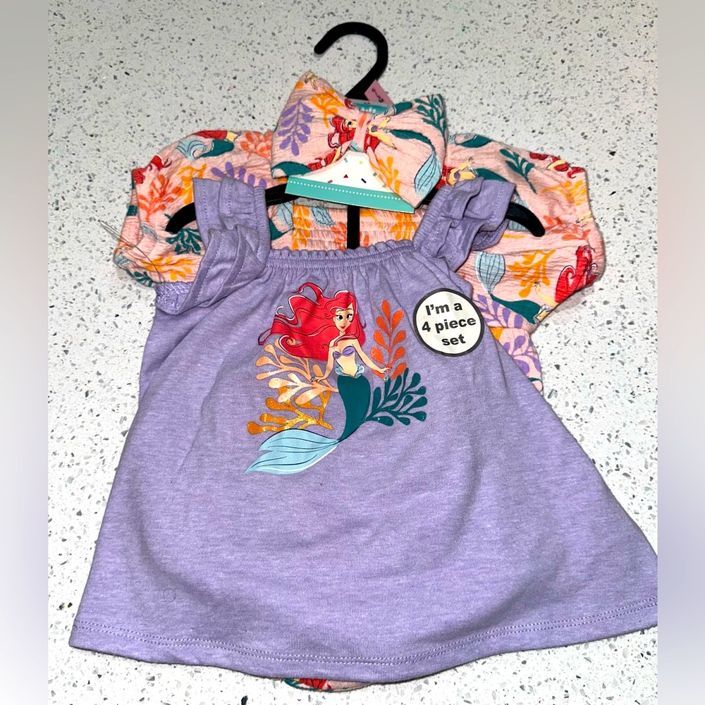 Disney Baby Girl Little Mermaid 4-Piece Infant Set NWT β 0β3 M
